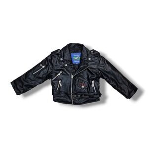Outdoor Habitat Black Faux Leather Biker Jacket Embroidered USA Eagle Size 2T